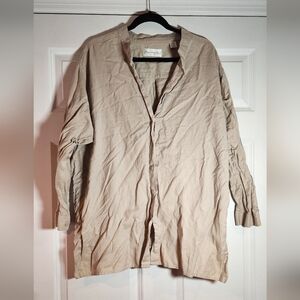 Giorgio Sant' Angelo Beige Linen Cotton Blend Button Up Shirt 2X